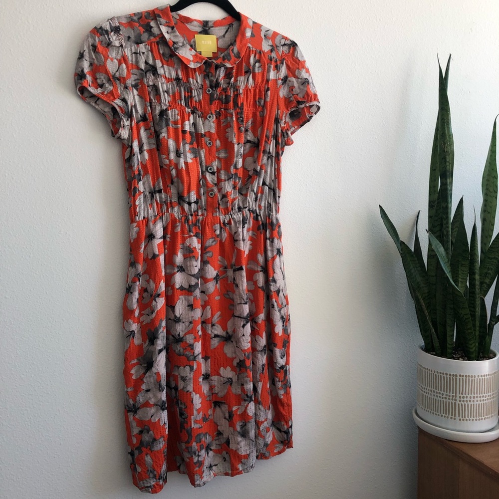 Maeve orange and grey floral dress Anthropologie